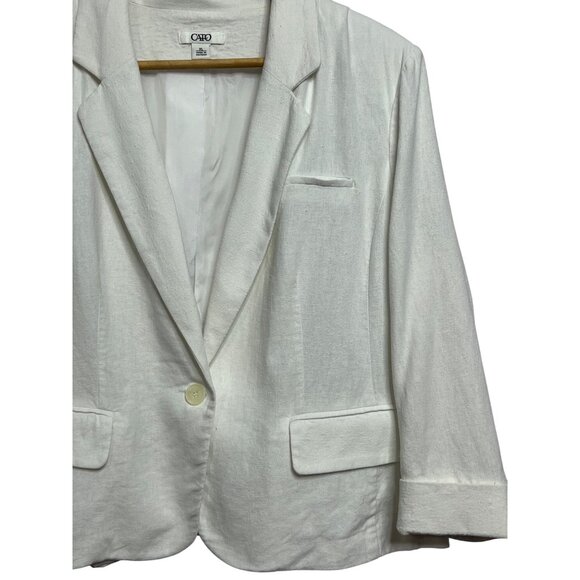 Cato Women White Cropped Linen Blend Blazer Jacket XL Shoulder Pads Minimalist - Picture 8 of 16